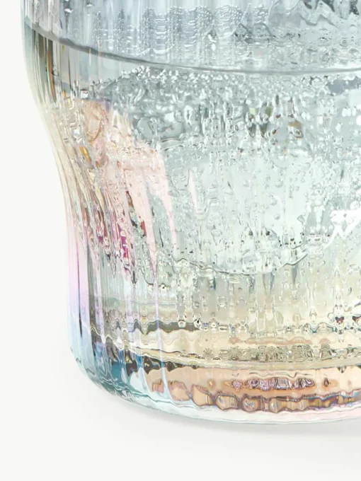 Mondgeblazen waterglazen Juno met groefreliëf en paarlemoer glans, 4 stuks