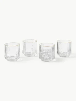 Mondgeblazen waterglazen Aleo met goudkleurige rand, 4 stuks
