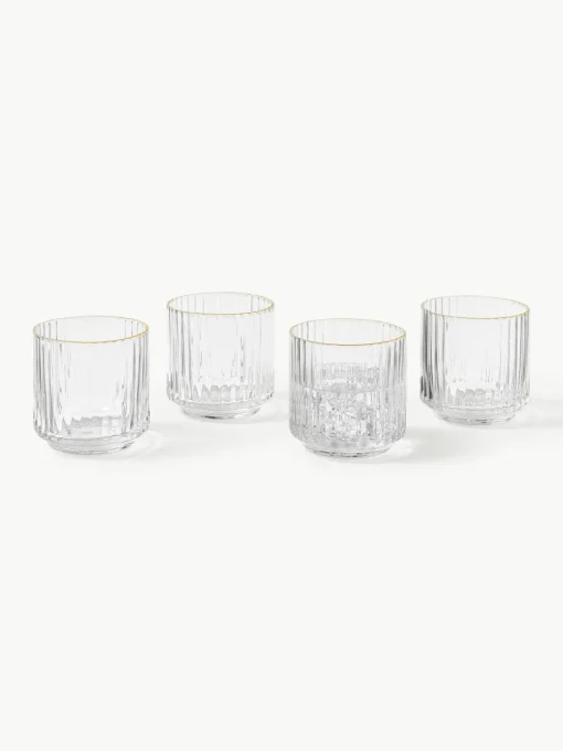 Mondgeblazen waterglazen Aleo met goudkleurige rand, 4 stuks
