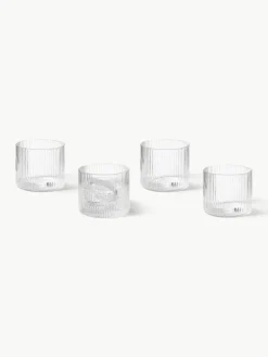 Mondgeblazen waterglazen Ripple met groefreliëf, 4 stuks