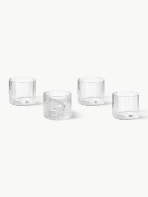Mondgeblazen waterglazen Ripple met groefreliëf, 4 stuks