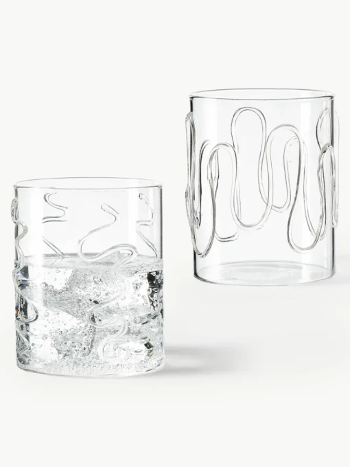 Mondgeblazen waterglazen Doodle met structuurpatroon, 2-delig