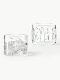 Mondgeblazen waterglazen Doodle met structuurpatroon, 2-delig