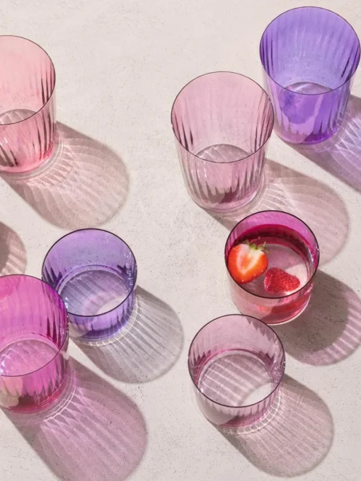 Mondgeblazen waterglazen Gems met groefreliëf, 4-delig