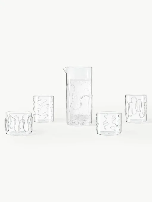 Mondgeblazen waterglazen Doodle met structuurpatroon, 2-delig