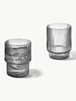 Mondgeblazen waterglazen Ripple met groefreliëf, 4-delig