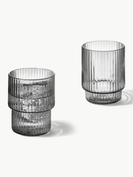 Mondgeblazen waterglazen Ripple met groefreliëf, 4-delig