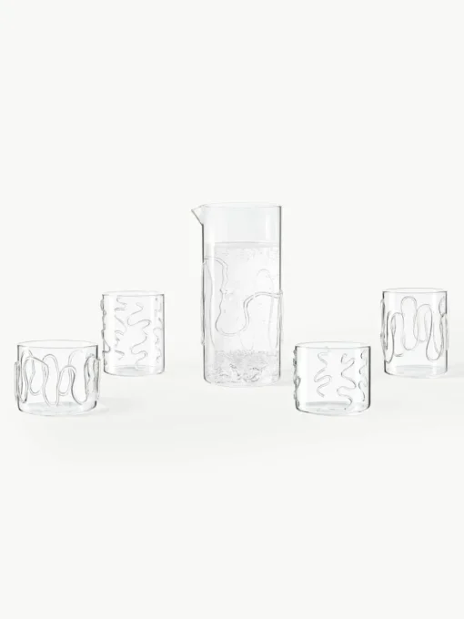 Mondgeblazen waterglazen Doodle met structuurpatroon, 2-delig