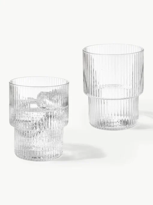 Mondgeblazen waterglazen Ripple met groefreliëf, 4-delig