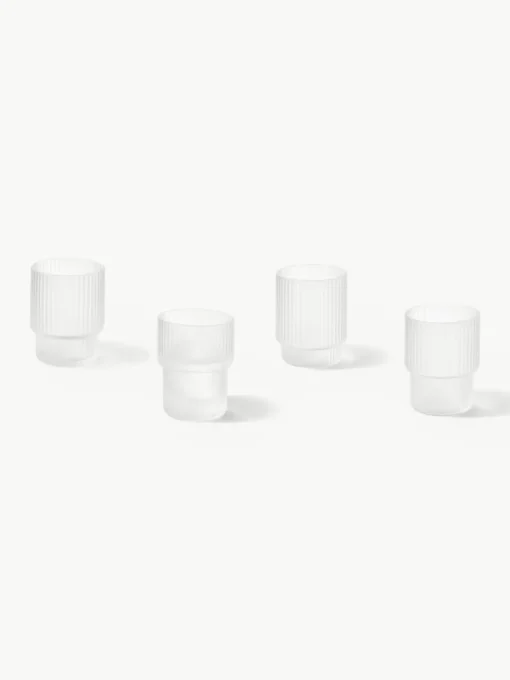 Mondgeblazen waterglazen Ripple met groefreliëf, 4-delig