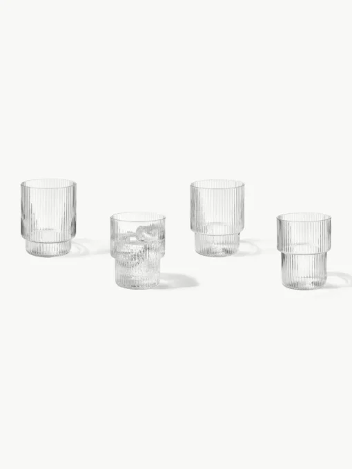Mondgeblazen waterglazen Ripple met groefreliëf, 4-delig