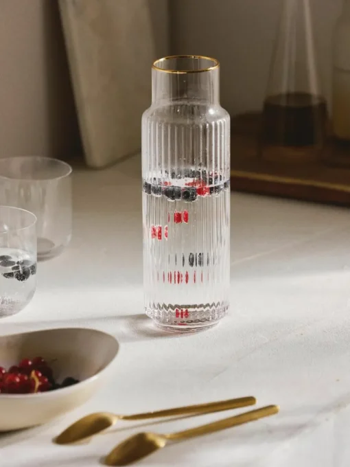 Mondgeblazen waterkaraf Aleo met goudkleurige rand, 1 L