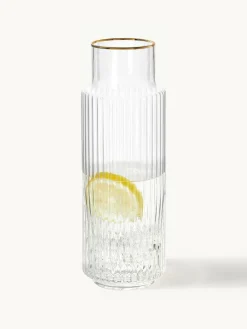 Mondgeblazen waterkaraf Aleo met goudkleurige rand, 1 L
