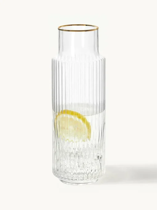Mondgeblazen waterkaraf Aleo met goudkleurige rand, 1 L