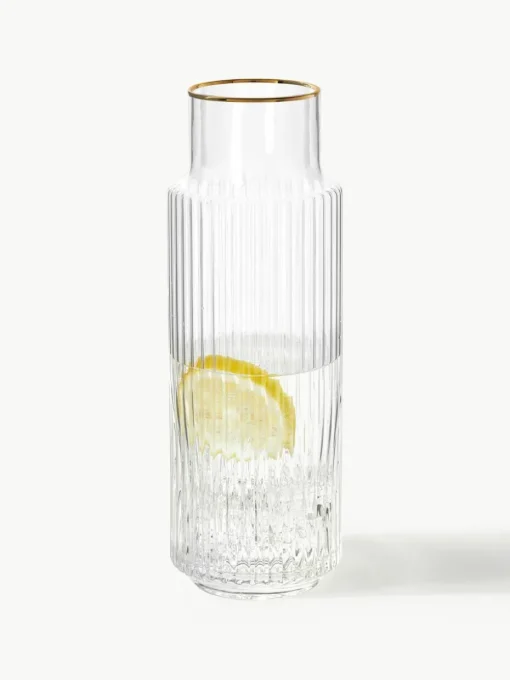 Mondgeblazen waterkaraf Aleo met goudkleurige rand, 1 L