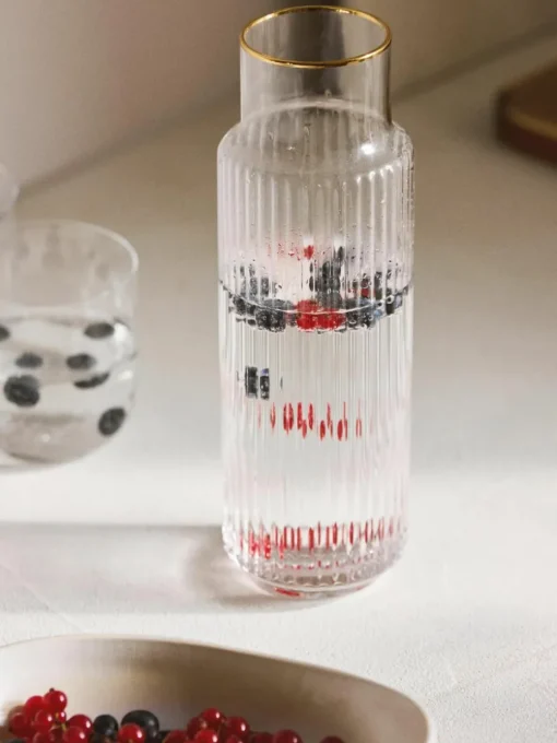 Mondgeblazen waterkaraf Aleo met goudkleurige rand, 1 L