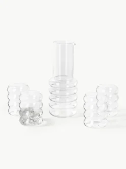 Mondgeblazen waterkaraf Bubbly met waterglazen, set van 5