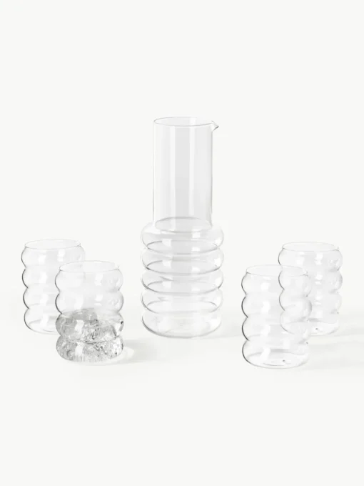 Mondgeblazen waterkaraf Bubbly met waterglazen, set van 5