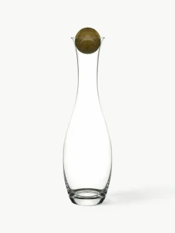 Mondgeblazen waterkaraf Eden met houten deksel, 1 L