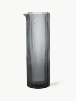 Mondgeblazen waterkaraf Ripple met groefreliëf, 1.1 L