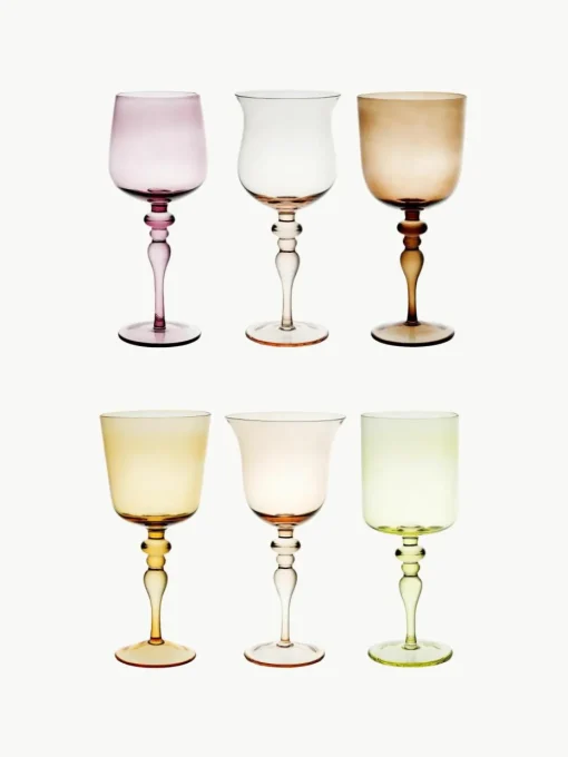Mondgeblazen wijnglazen Diseguale, set van 6