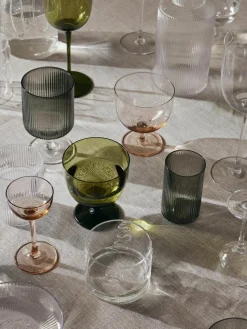 Mondgeblazen wijnglazen Ripple met groefreliëf, 2 stuks