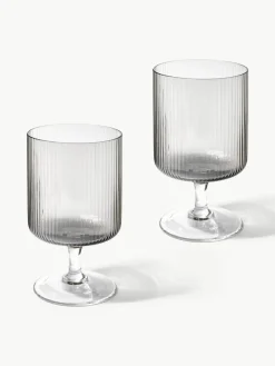 Mondgeblazen wijnglazen Ripple met groefreliëf, 2 stuks