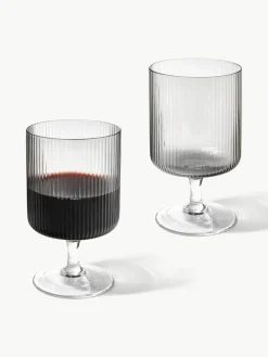 Mondgeblazen wijnglazen Ripple met groefreliëf, 2 stuks
