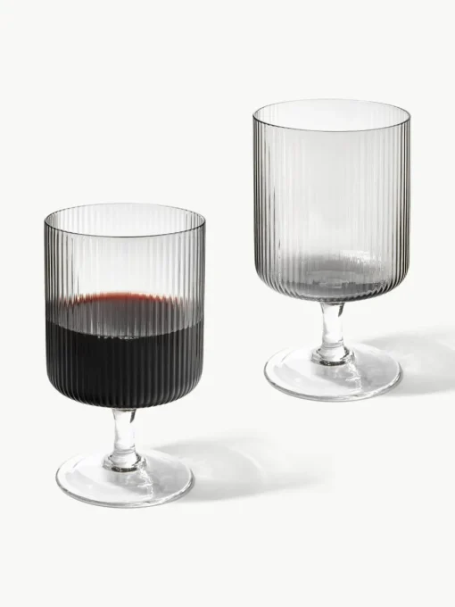 Mondgeblazen wijnglazen Ripple met groefreliëf, 2 stuks