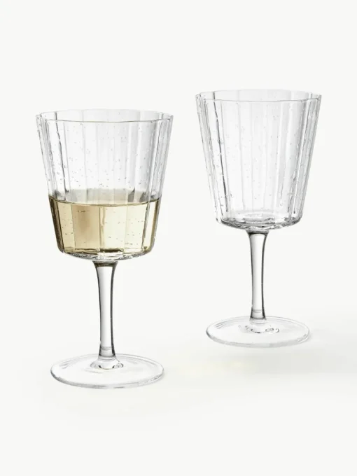 Mondgeblazen wijnglazen Scallop Glasses met groefstructuur, 4 stuks