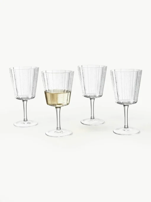 Mondgeblazen wijnglazen Scallop Glasses met groefstructuur, 4 stuks