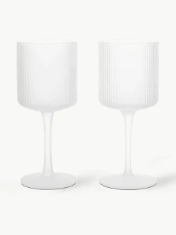 Mondgeblazen witte wijnglazen Ripple met groefreliëf, 2 stuks