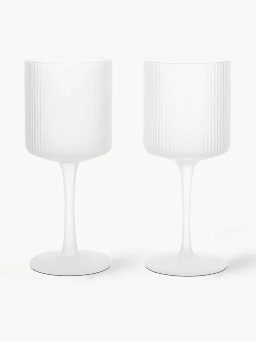 Mondgeblazen witte wijnglazen Ripple met groefreliëf, 2 stuks