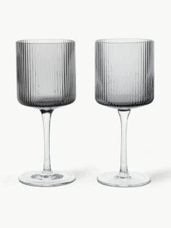 Mondgeblazen witte wijnglazen Ripple met groefreliëf, 2 stuks