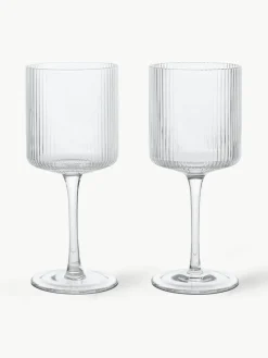 Mondgeblazen witte wijnglazen Ripple met groefreliëf, 2 stuks