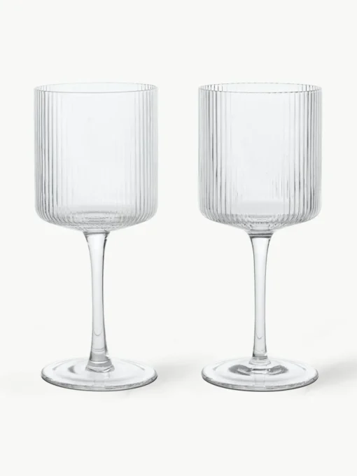 Mondgeblazen witte wijnglazen Ripple met groefreliëf, 2 stuks