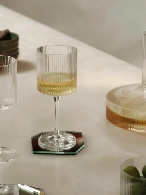 Mondgeblazen witte wijnglazen Ripple met groefreliëf, 2 stuks