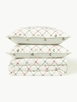 Omkeerbaar katoenen perkal dekbedovertrek Twigs met winterse prints