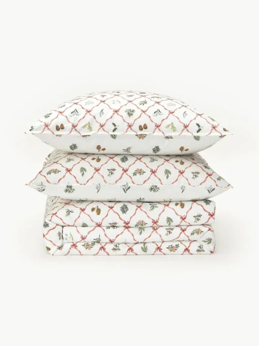 Omkeerbaar katoenen perkal dekbedovertrek Twigs met winterse prints