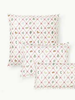 Omkeerbare katoenen perkale kussenhoes Twigs met winterse prints
