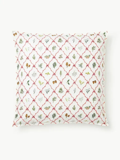 Omkeerbare katoenen perkale kussenhoes Twigs met winterse prints