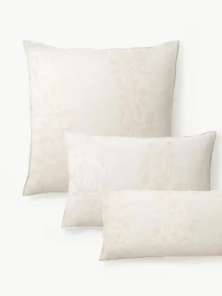 Omkeerbare mousseline kussenhoes Jasmina met bloemenpatroon in beige