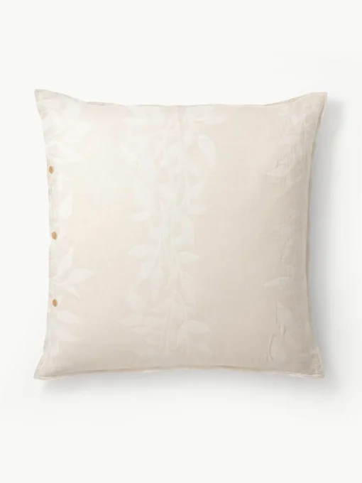 Omkeerbare mousseline kussenhoes Jasmina met bloemenpatroon in beige