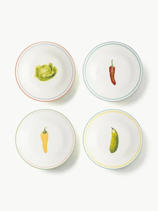 Ontbijtbord Vegetable van beenderporselein, set van 4