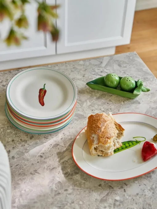 Ontbijtbord Vegetable van beenderporselein, set van 4
