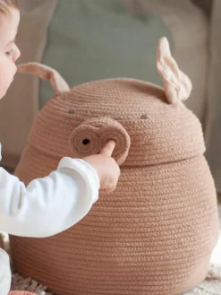Opbergmand Peggy the Pig met deksel, handgemaakt