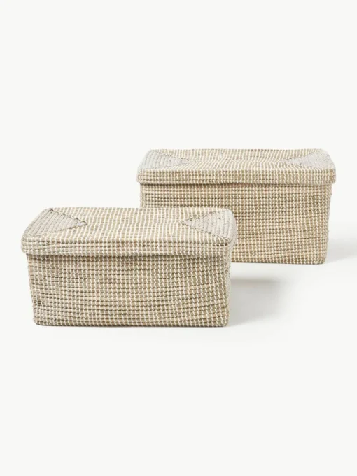 Opbergmanden Aleya van zeegras met deksel, set van 2
