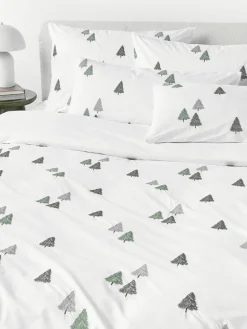Perkal katoenen dekbedovertrek Darina met dennenbomen