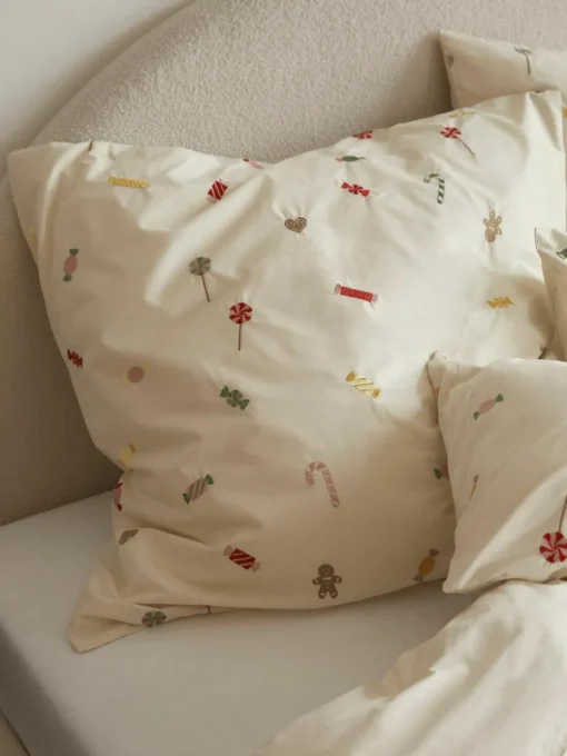 Perkal katoenen dekbedovertrek Lolly met kerstborduurwerk