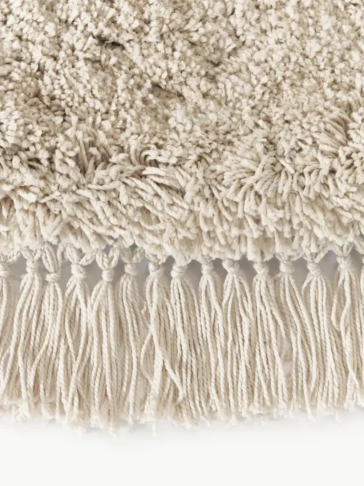 Pluizig rond hoogpolig vloerkleed Dreamy met franjes